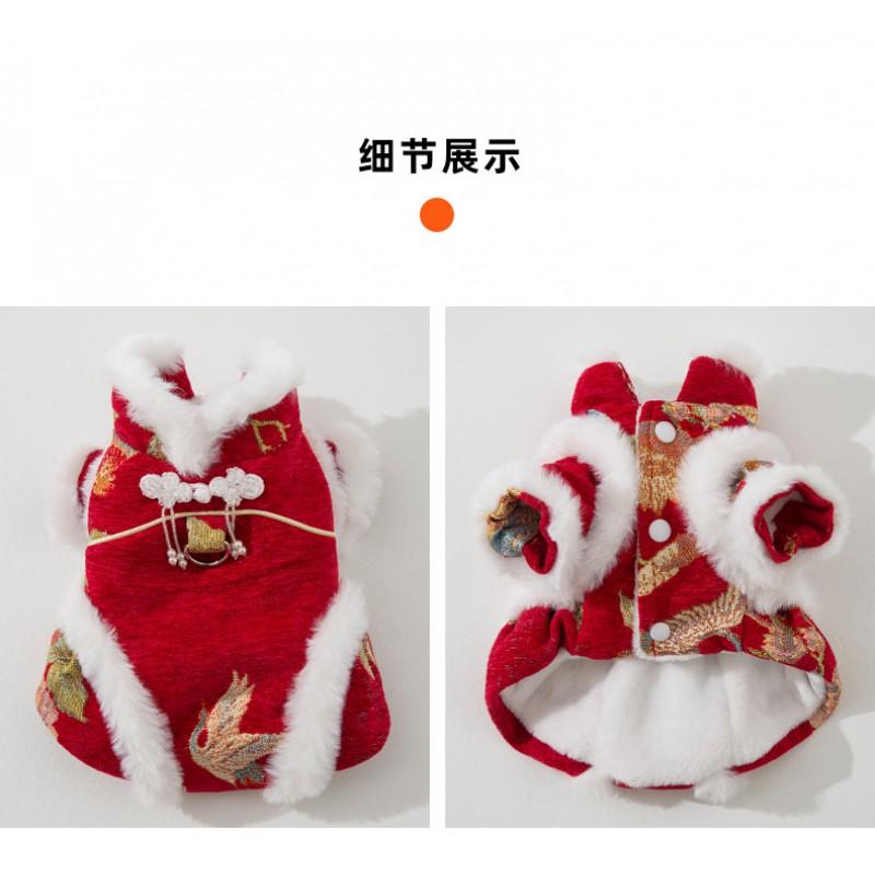 Chinese Style Cat Winter Coat Cotton Chenille Dress Small To Large Cats Festive Holiday Outfit