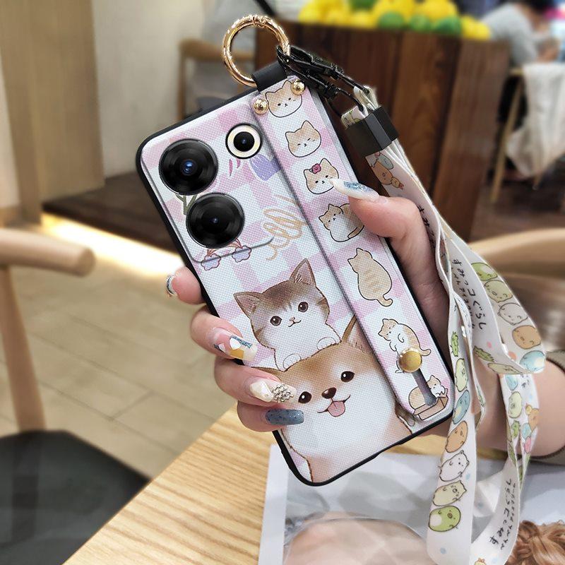 Cute Lanyard Phone Case For Tecno Camon20 Pro 5G/CK8n Silicone Phone Holder Soft case Back Cover Waterproof Wrist Strap