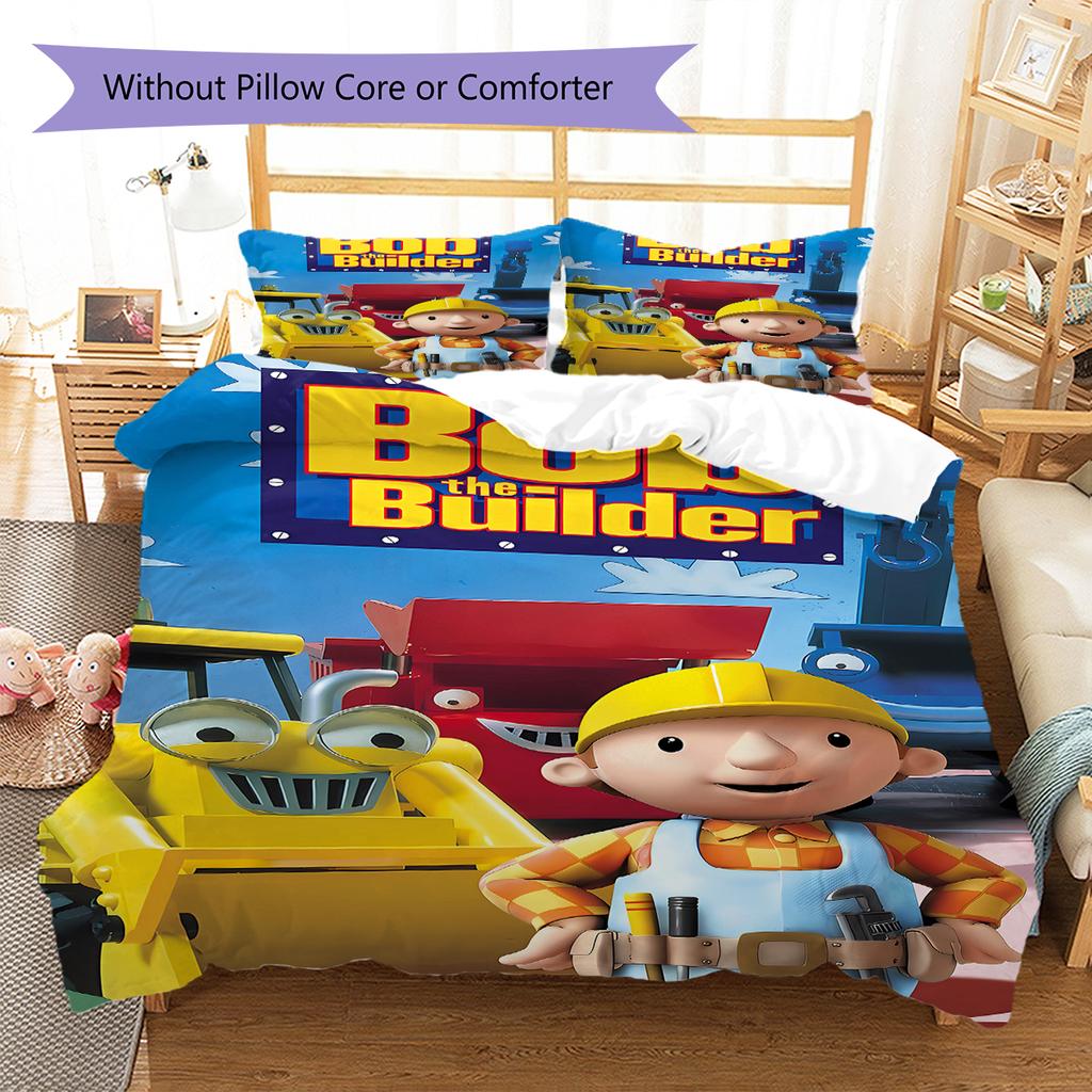 Bob the Builder Pattern Bedding,Quilt Set Quilt Cover Pillowcase Home Birthday Gift (1 * Duvet Cover + 2 * Pillowcase, Without Core)