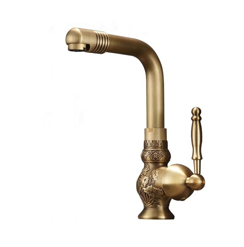 Antique Carved Bathroom Faucet Brass Basin Faucets Hot & Cold Bathroom Sink Faucet Deck Mounted Lavotory Faucet  Mixer Water Tap