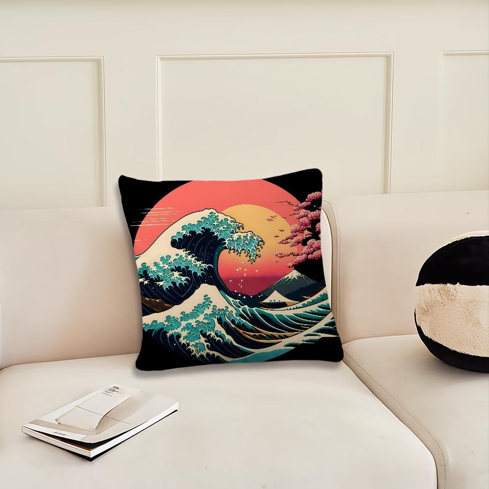Große Welle von Kanagawa Kissenbezug Kissenbezug Dekoration Zimmer Zuhause Sofa Wohnen Büro Auto Nordische Schlichtheit