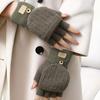 Yousheng 1 Pair Women Winter Gloves with Flipping Cover Thicken Knitted Elastic Anti-slip Gloves Contrast Color Thermal Insulation Fingerless Gloves