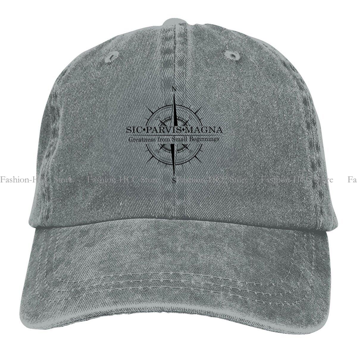 Washed Unisexs Baseball Cap Sic Parvis Magna With Compass Trucker Snapback Caps Dad Hat Uncharted One Size