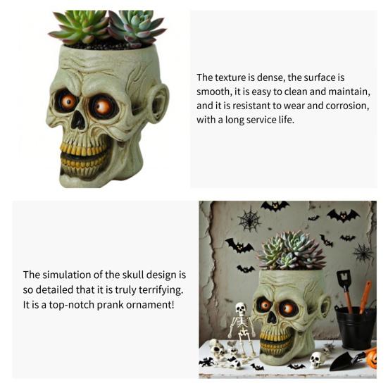 Skull Flower Pot Resin Human Skull Planter Halloween Candy Bowl Gothic Plant Pot for Succulents Home Office Desk Decoration
