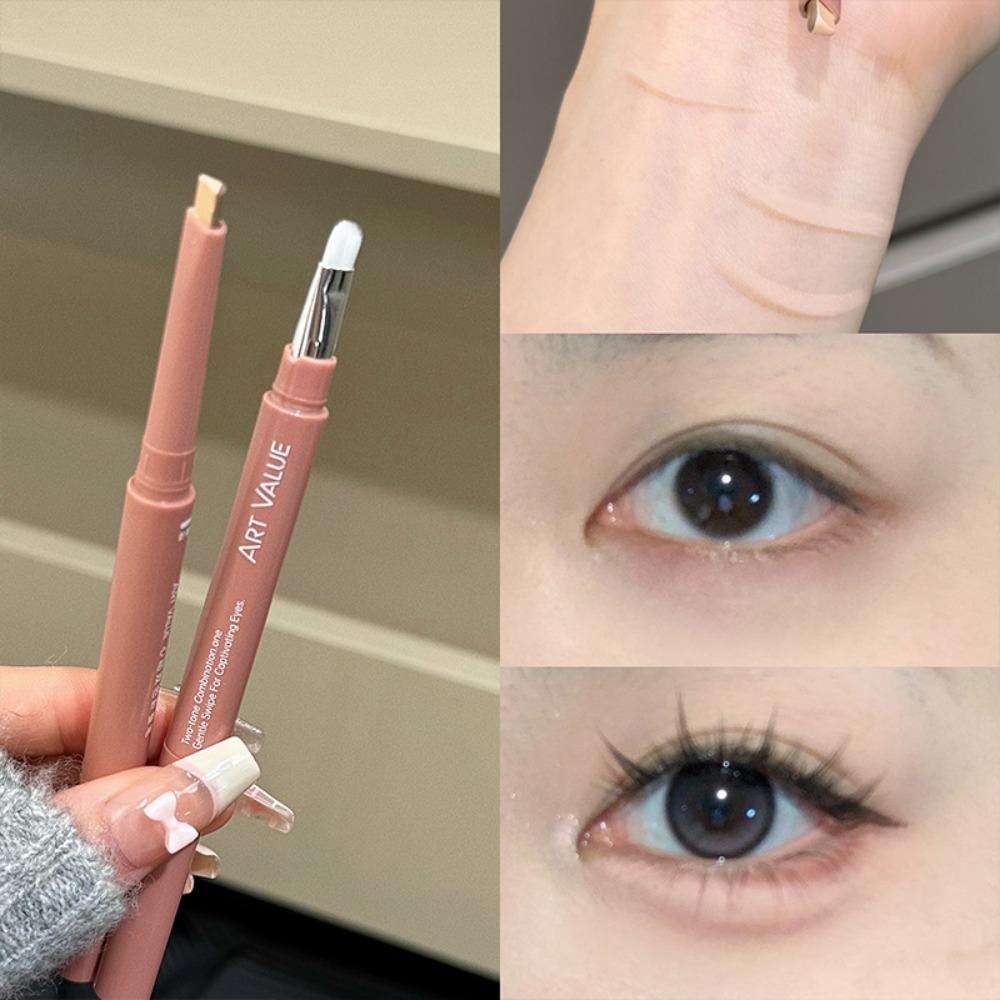 2 in 1 Bicolor Lying Silkworms Pencil Triangle Head Highlighter Under Eye Pencil Eyeshadow Brightening Waterproof Makeup Tool