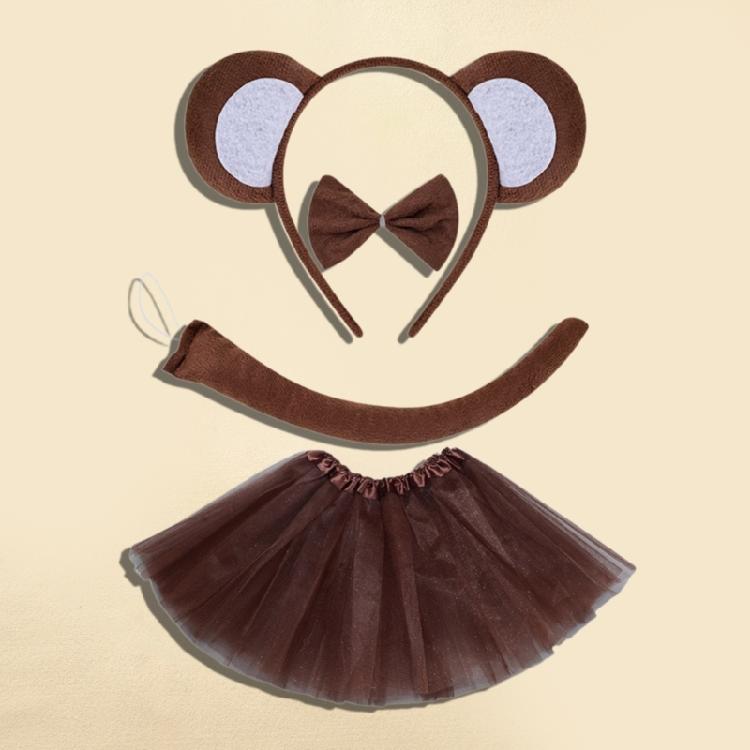Halloween Monkey Costume Accessories Include Monkey Ear Headband Monkey Tail Bowtie Glove Skirt for Kid Boy Girl Cosplay
