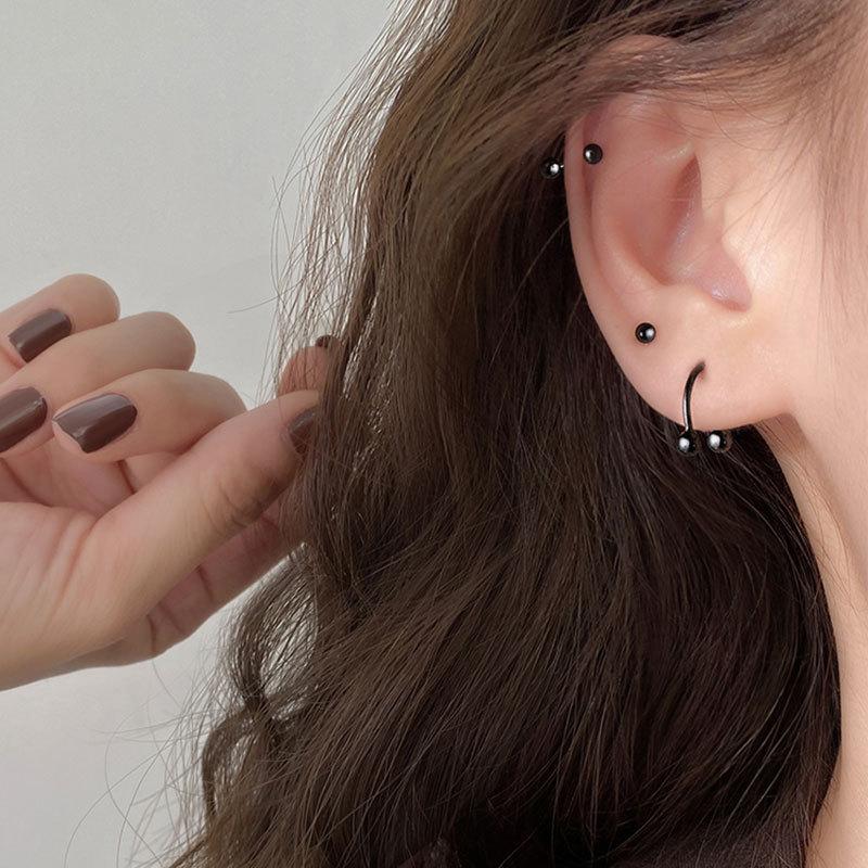 Round Bead Earrings New Style Trendy Personality Earrings Simple and Cold Wind Ear Bone Nails for Women Small and Versatile