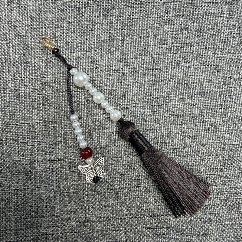 Faux Pearl Tassel Bag Charm With Retro Silver Butterfly Pendant Suitable For Handbags Backpacks Keys Hanfu Decoration