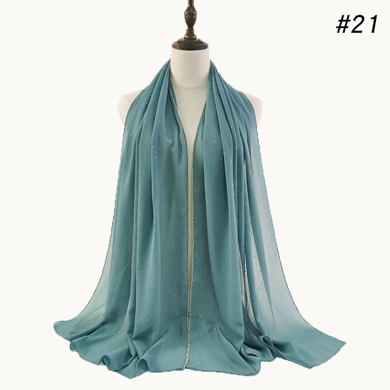 Muslim Rhinestone Hijab Scarf Gold Zipper Hijab Chiffon Plain Headwrap Long Shawl Headscarf Islamic Foulard