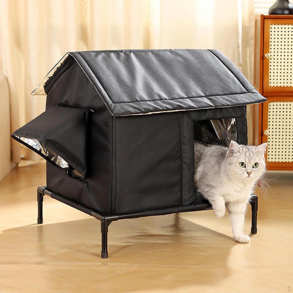 Enclosed Pet Tent House with Elevated Base Kennel for Winter