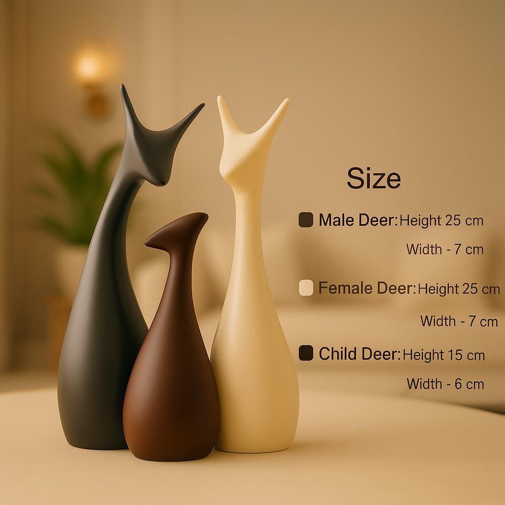 Hjemmedekor Lykkebringende Hjortefamilie Matt Finish Keramikkfigurer - (Sett med 3, Matt brun)