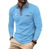 Stylish Men's Long Sleeve Polo Shirt with Plaid Trim, Casual Top