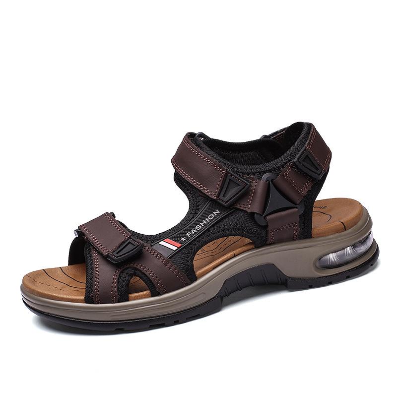 Men's Cross-Border Large Size Breathable Summer Velcro Sandals – Trendy Air Cushion Outdoor Beach Shoes.