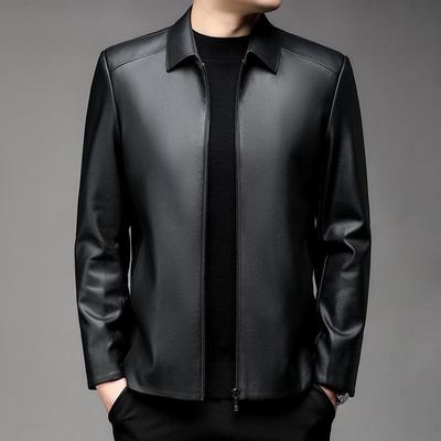 Autumn and Winter New Men's Leather Jacket Mid-sized Dad Wear Business Casual Simple Lapel Short Leather Jacket