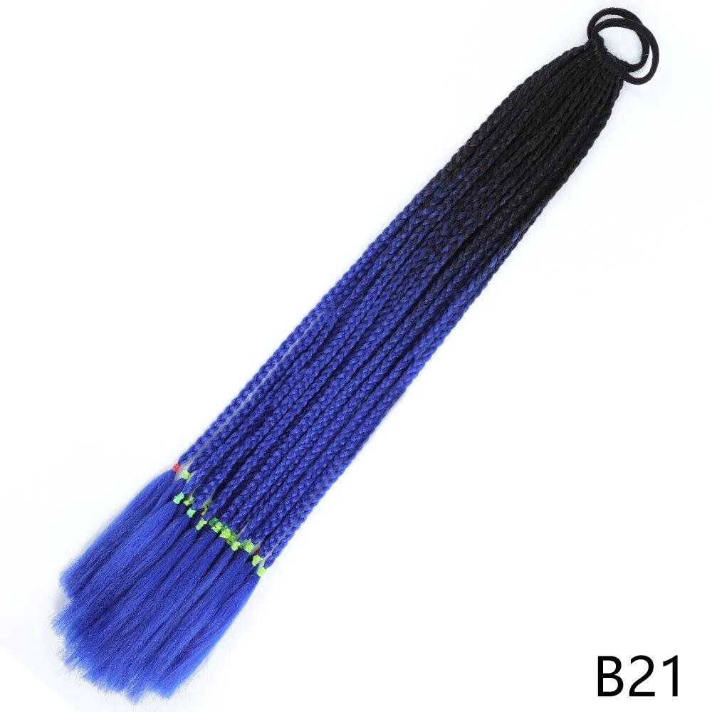 XINRAN Synthetic Long Straight Braids Hair With Rubber Bands Rainbow Braided Ponytail For Women And Girls Cosplay Party Accessories