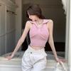 Camisole Tank Top Women's Summer Elegant Polo Collar Short Sleeveless Knitted Hot Girl Backless Top