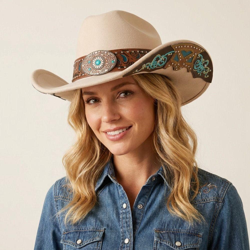 Turquoise Decor Western Cowboy Hat Dress Up Western Cowgirl Hat Retro Top Hat  Costume Accessories
