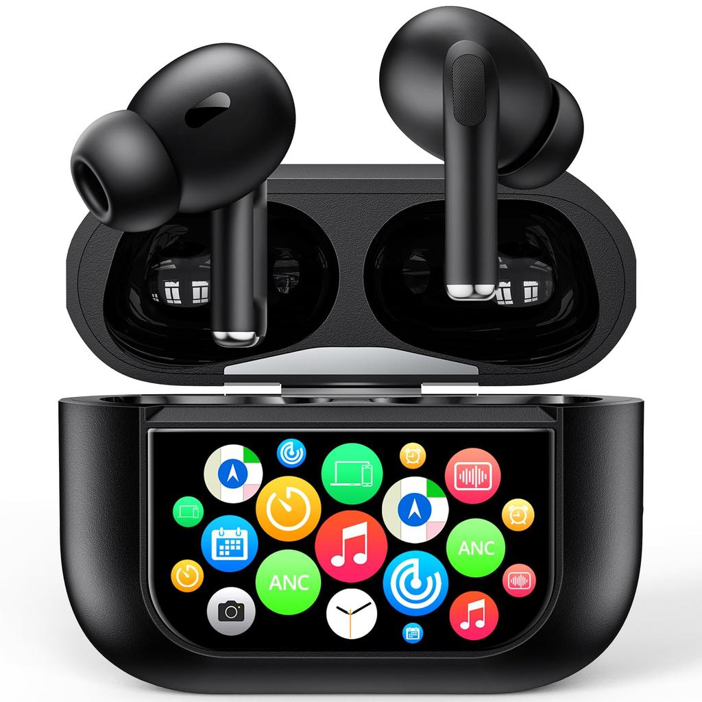 New for Futuristic Bluetooth Wireless Earbuds with LCD Features Noise Call Sound Quality Large Long Low IPX7 Battery Level GPS Fast Playback Sound