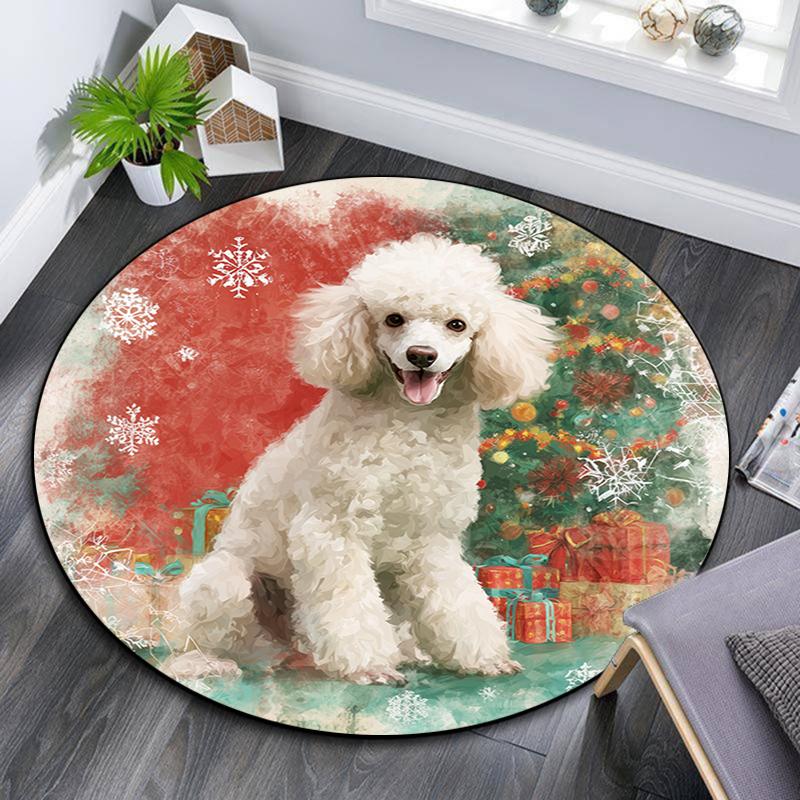 Christmas Dog Pattern Round rug,Carpet Rug for Living Room Bedroom Playroom ,Non-slip Floor Mat,Holiday Gifts and Birthday Gifts.