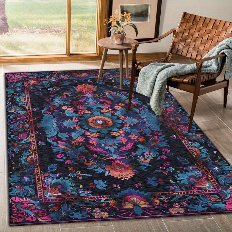 Lila Persischer Bereichsteppich Dunkel Floral Schlafzimmerteppich Modern Klassisch Fusion Wohnzimmer Art Deco Teppich Waschraum Fußmatte