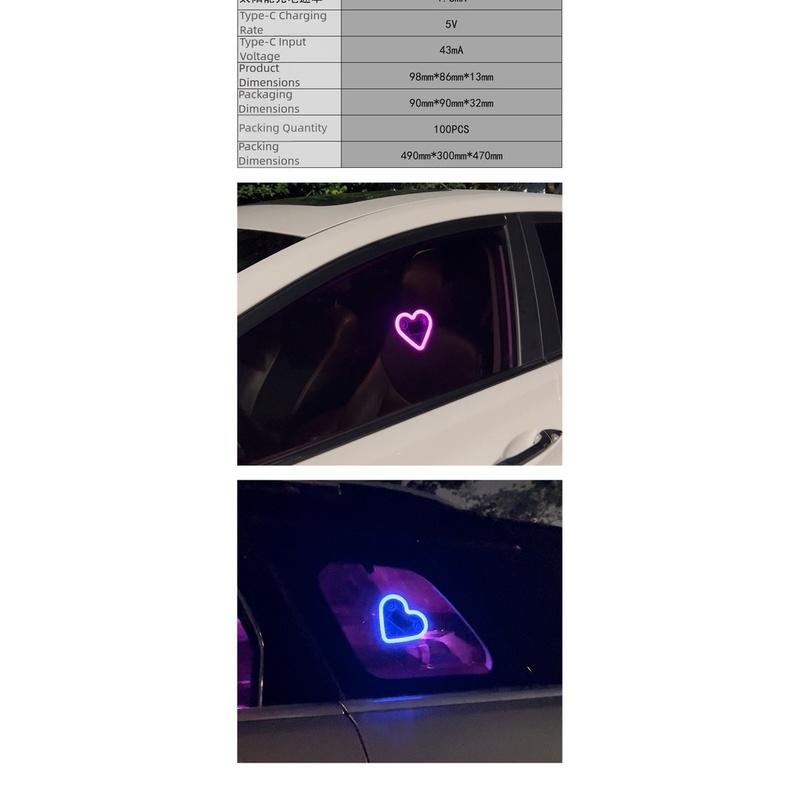 Car Window Solar Powered LED Neon Ambient Light Heart Shape with Steady Glow and Flashing Effects for Interior