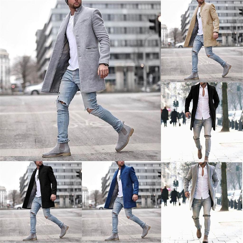 Manteau en laine pour hommes, Trench d'hiver chaud, vêtements d'extérieur longs, boutons, pardessus intelligent