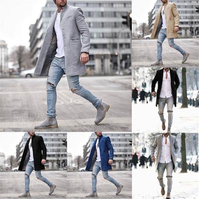 Men's Wool Coat Warm Winter Trench Long Outwear Button Smart Overcoat Coats