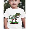 Boys Summer Crewneck Tee, Cartoon Mechanical Dinosaur Riding Skateboard Print