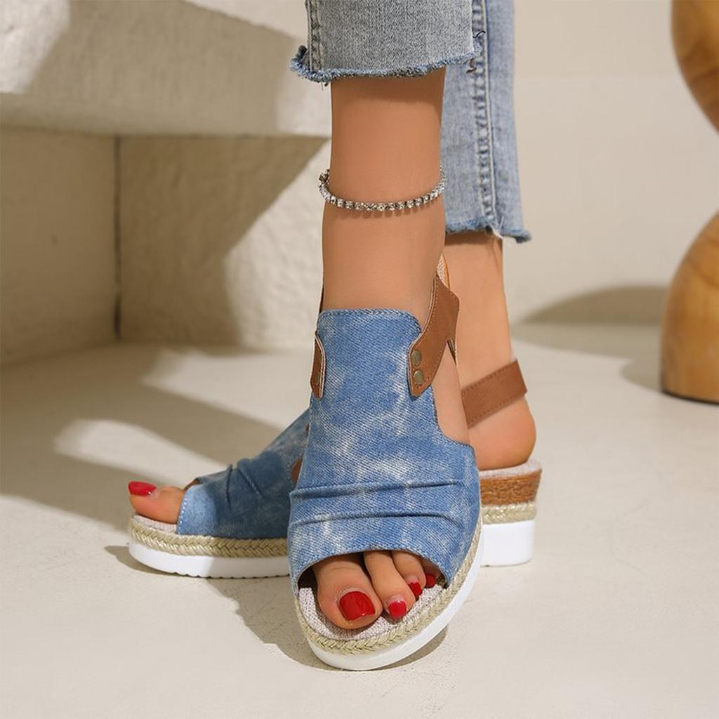 Women Wedge Sandals Open Toe Platform Shoes Lightweight Breathable Retro Style Thick Sole Summer Casual Footwear