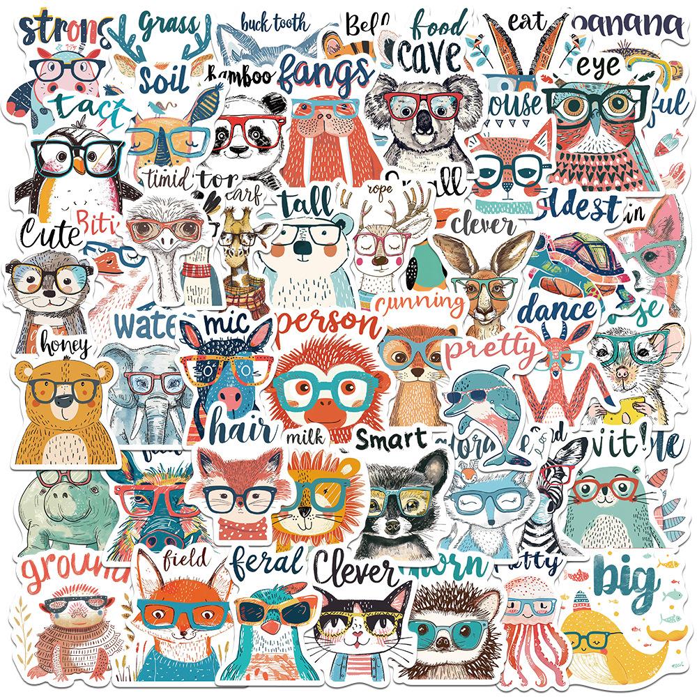 

50Pcs Cartoon Animal Astonishing Words Graffiti Stickers for Laptop Bicycle Guitar Skateboard Kids DIY Graffiti Waterproof Decals