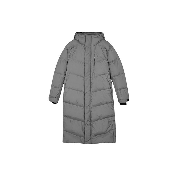 Skechers FW23 Stroll Series Solid Color Casual Long Hooded Down Jacket Men outerwear Shark-Gray L423M140-00MM M