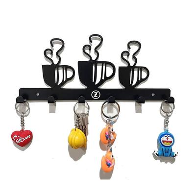 Koffiekop Metalen Sleutelhanger Sleutelrek Wandmontage Kledinghanger Sleutelhanger Zwart