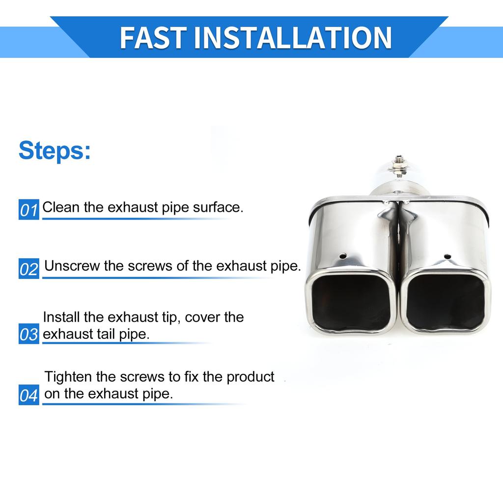 VekAuto Dual Square Exhaust Tip 60 mm Inlet Stainless Steel Silver, Slant Cut, Length 170 mm