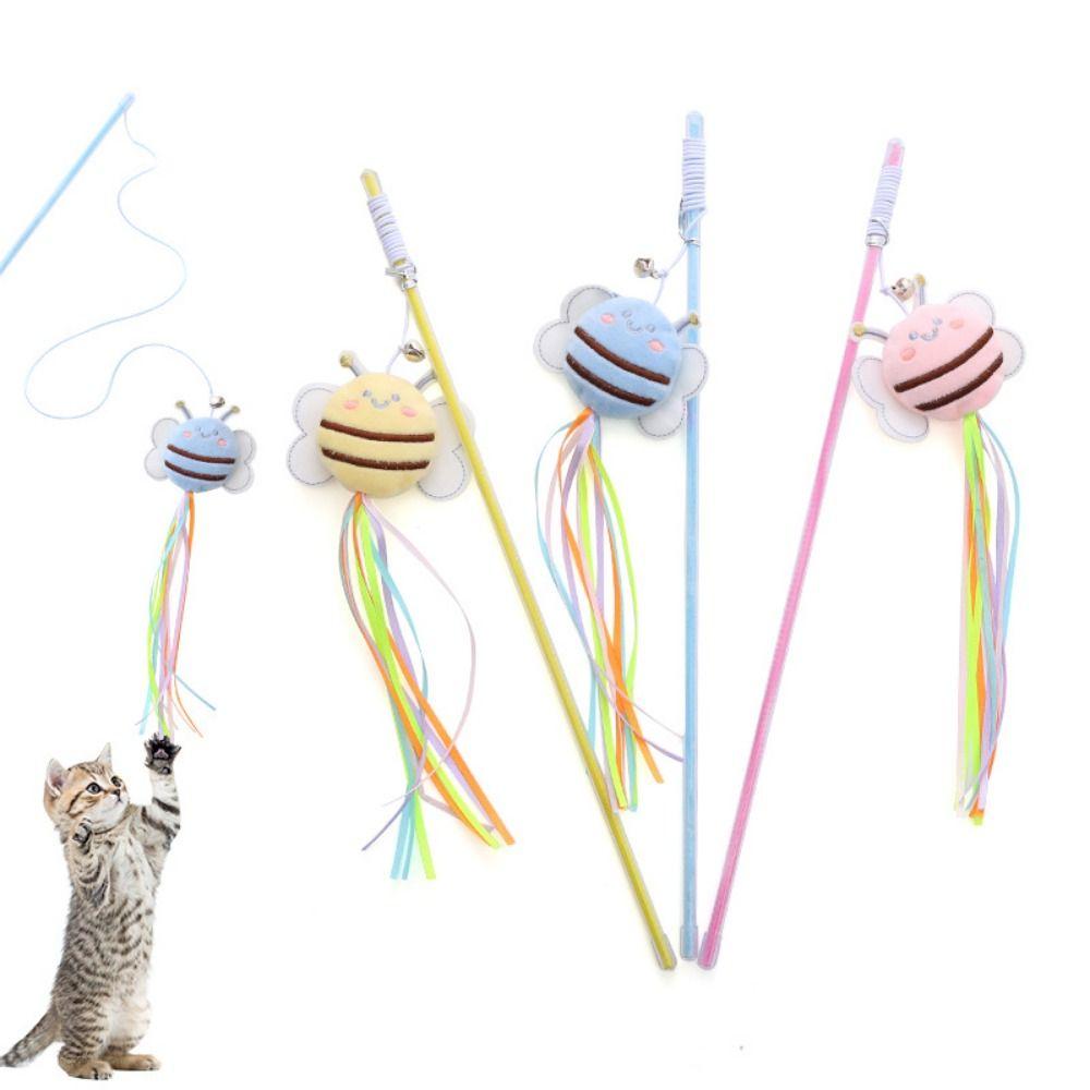 Colorful Little Bee Fishing Rod Bite Resistant Kitten Teasing Stick  Self Happy