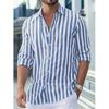 Men's Striped Turn-Down Collar Long Sleeve Shirt for Spring and Autumn 2026.