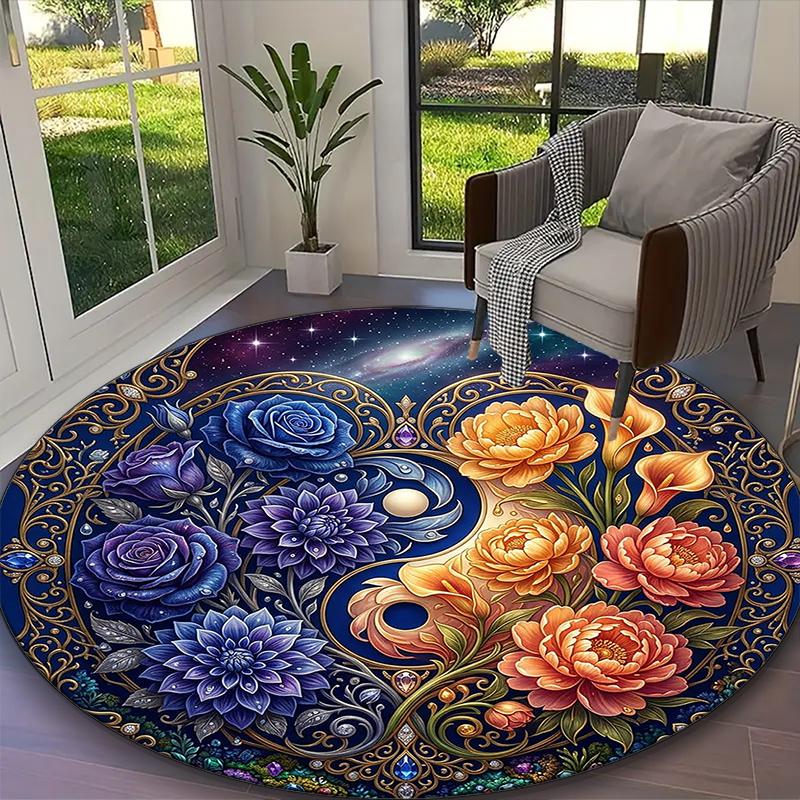 1pc Velvet Rose Hues Printed Chair Rug for Home Office Use, Living Room Kitchen Game Room Round Carpet
