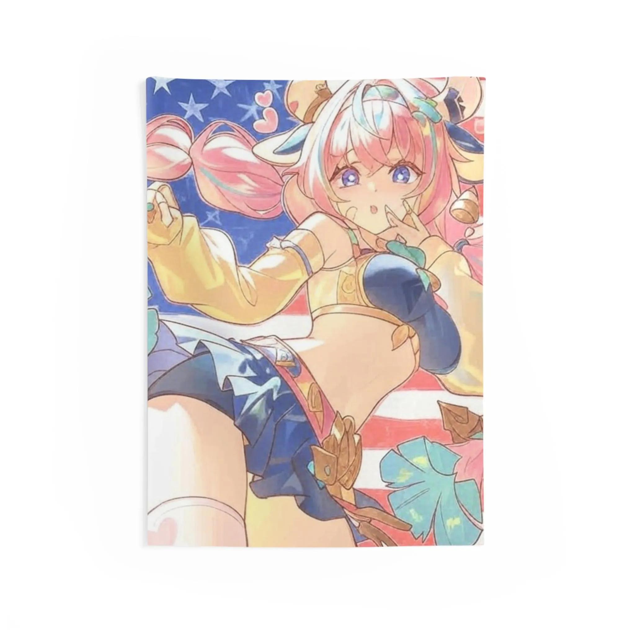 

Anime Girl with US Flag Tapestry Vibrant Pastel Pink Blue with Cute Anime Character Ideal for Bedroom Collection Fans 74x94cm(29x37in)