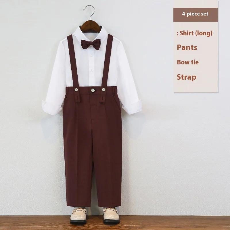 Dětský narozeninový smokingový oblek Letní britský styl Chlapecký svatební oblek Set Bílý Elegantní Dětské sborové vystoupení Formální oblečení 6 8 L