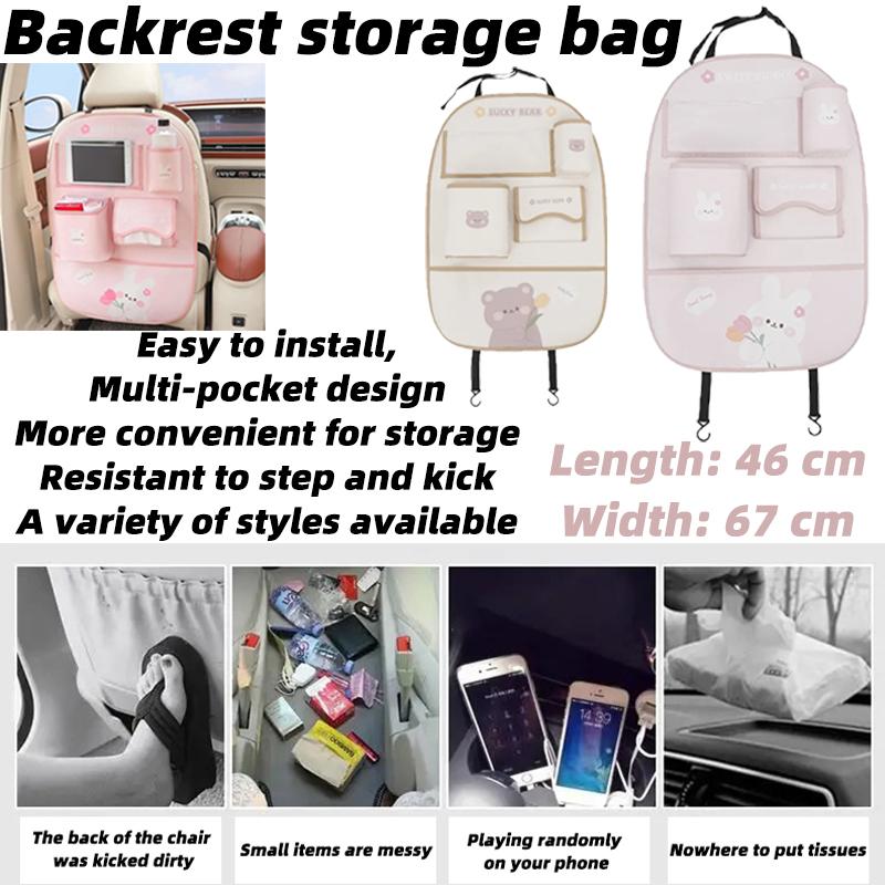 Car Seat Back Storage Pouch Multi-Functional Storage Bear Rabbit and Other Designs Kick-Proof Mats Decorative Car Accessories