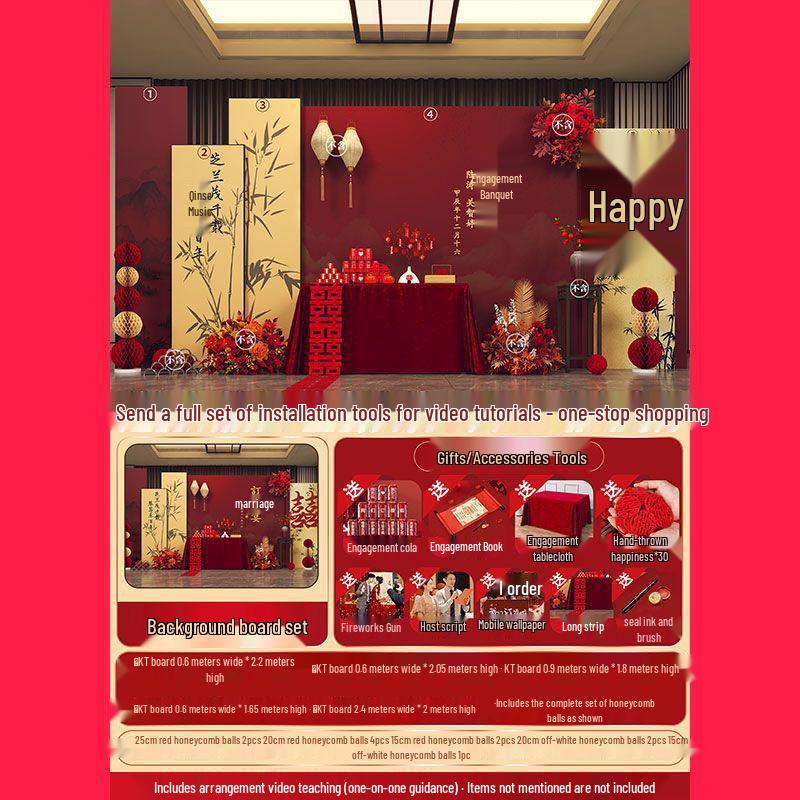 2025 Luxe Chinese Engagement Banquet Decor Set: High-End Centerpiece & Backdrop