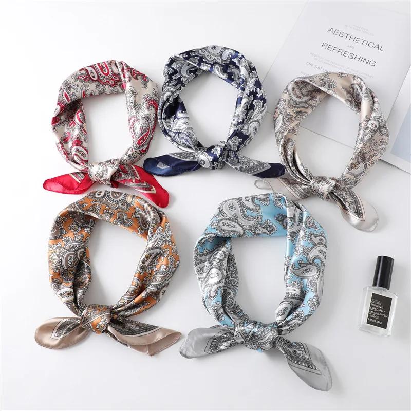 Luxury Floral Print Silk Square Scarf Women Soft Satin Kerchief Hairband Neckerchief Head Hijab Lady Headband Foulard Bag Ribbon