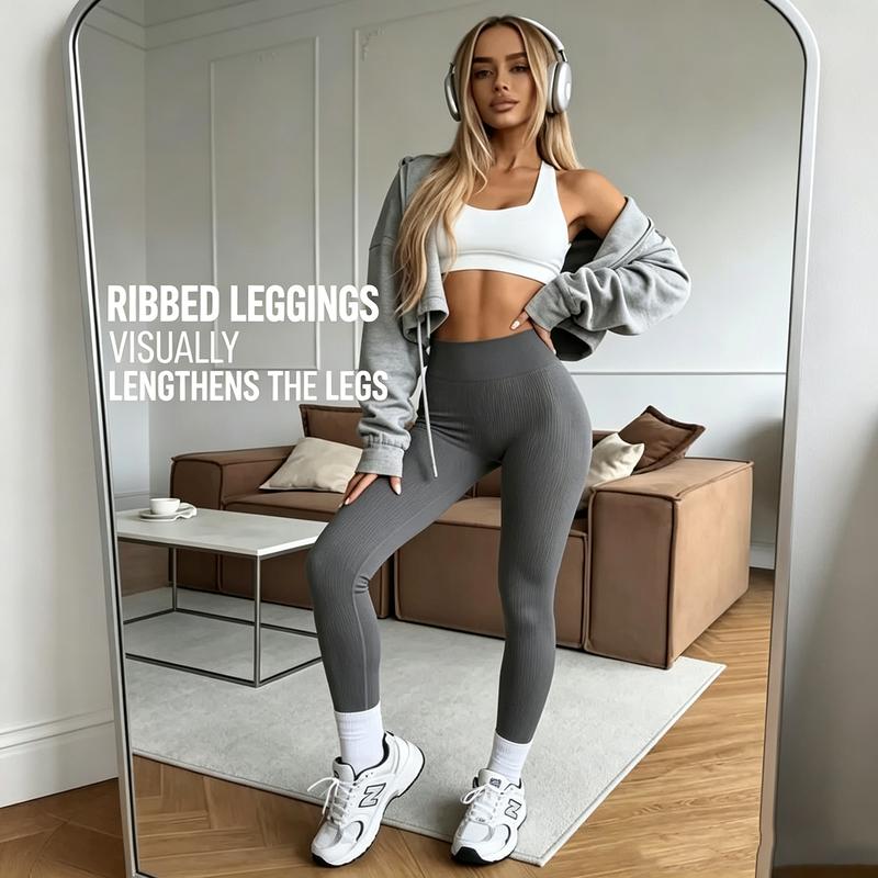 Women's Ribbed Leggings Knited Leggings Women Seamless Slim Tights High Waist Hip Liftting High Elastic Yoga Fitness Pants
