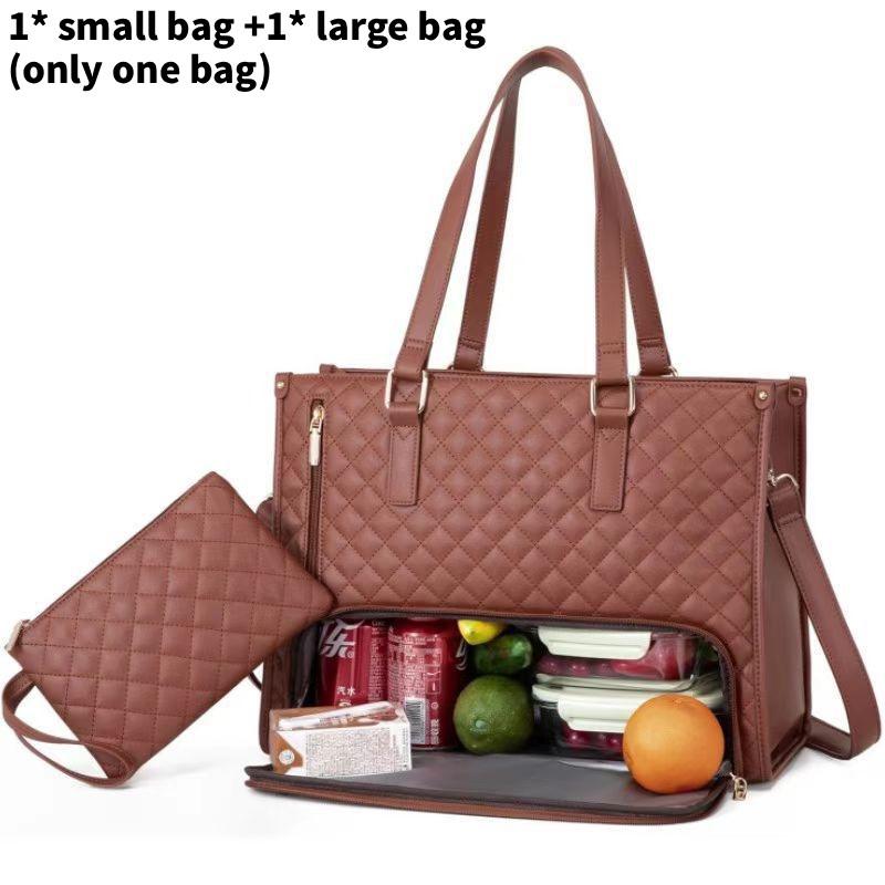 

Urban Minimalist Pu Tote Bag With Insulated Lunch Box And Laptop Storage For Daily Use Brown