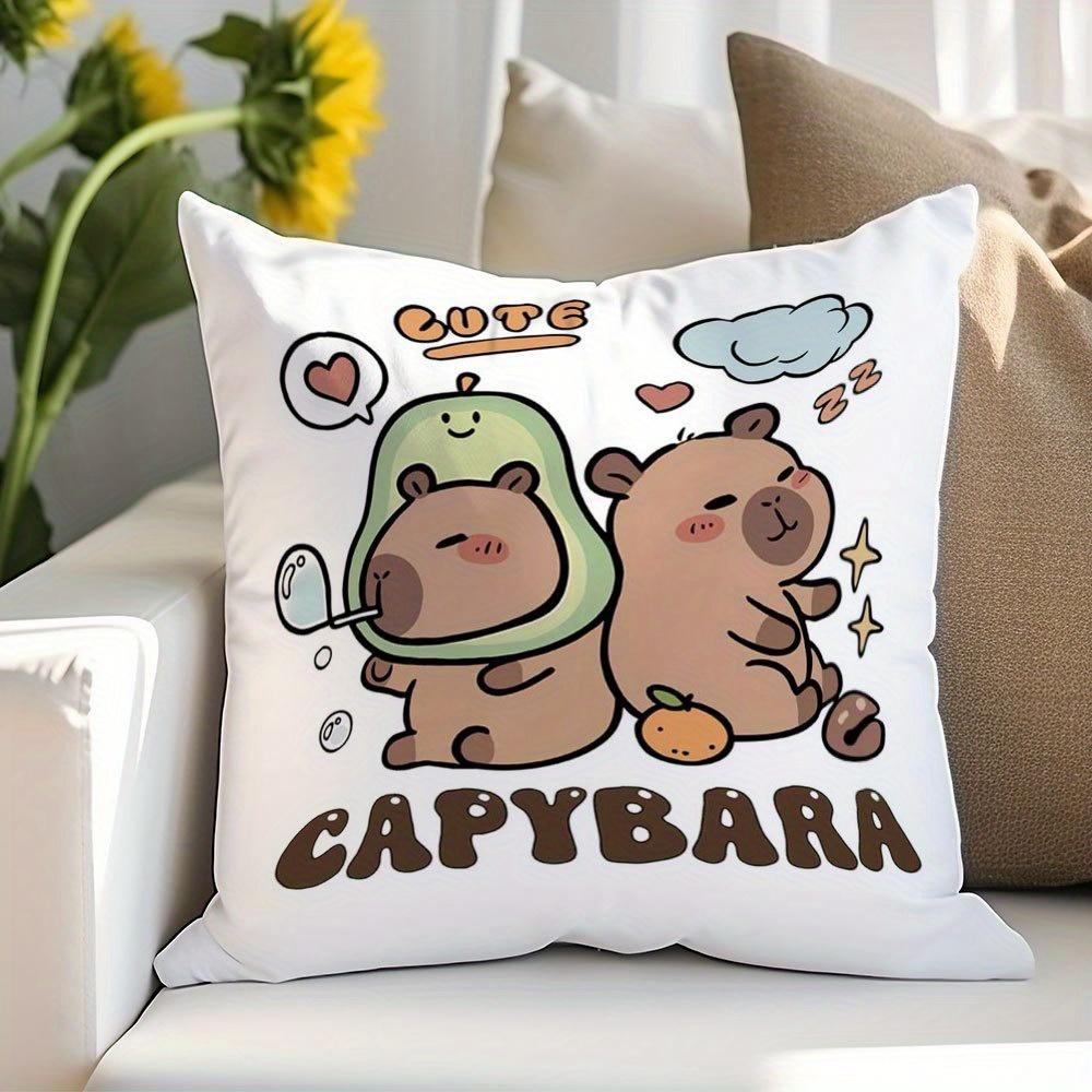 

Cute Capybara Pillow Cover Avocado Sleeping Design Decorative Cushion Case x Inch Zippered Machine Washable for Living Room 40cmx40cm
