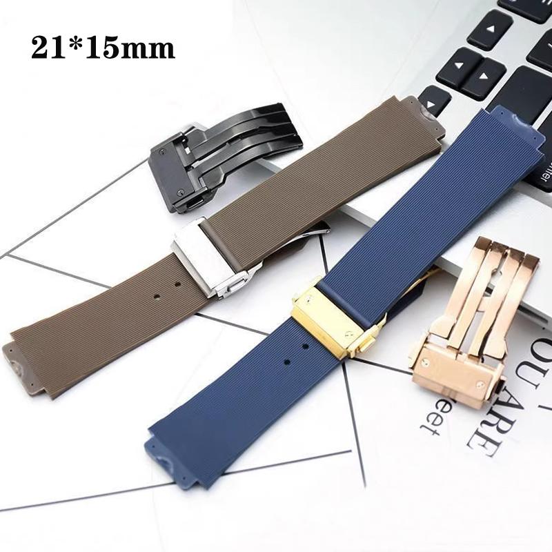 Wasserdichtes weiches Gummi-Armbandzubehör für Damen für HUBLOT Armband Armband Mehrfarbig konvex 21x15mm Faltschließe