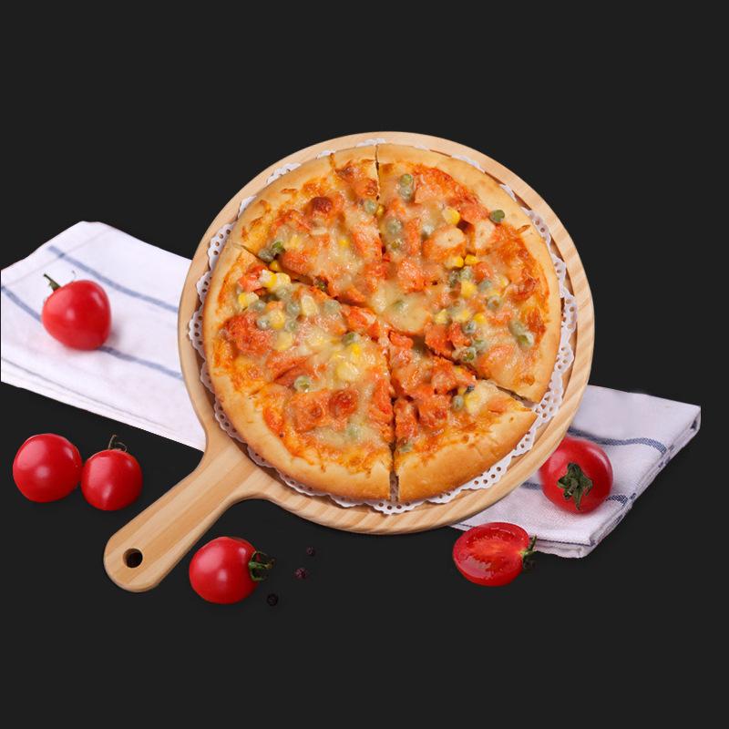1PCS Tábua de pizza de madeira redonda com bandeja de cozimento de pizza manual, tábua de corte de pedra para pizza, prato para bolo de pizza, utensílios de cozinha