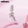 WOSTU 925 Silver Pink High Heel Charm Champagne Pendant Cherry Bead Fit Bracelet Necklace Sweet Girl Birthday DIY Jewelry Gift