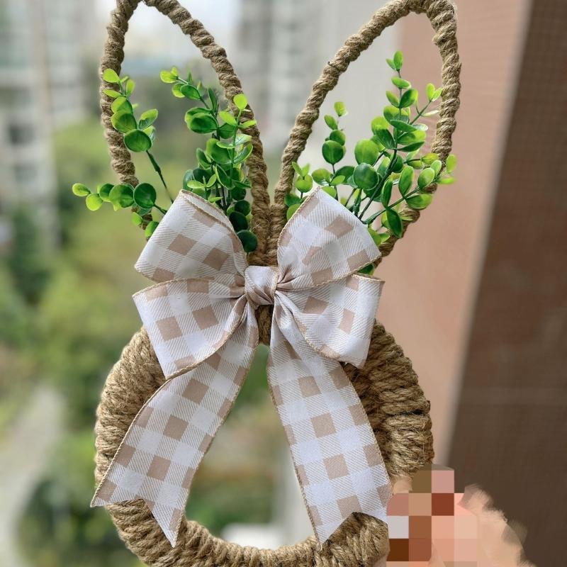 Easters Themed Florals Garlands Cartoon Rabbit Shaped Wreath for Front Door or Wall Decoration Seasonal Accessory