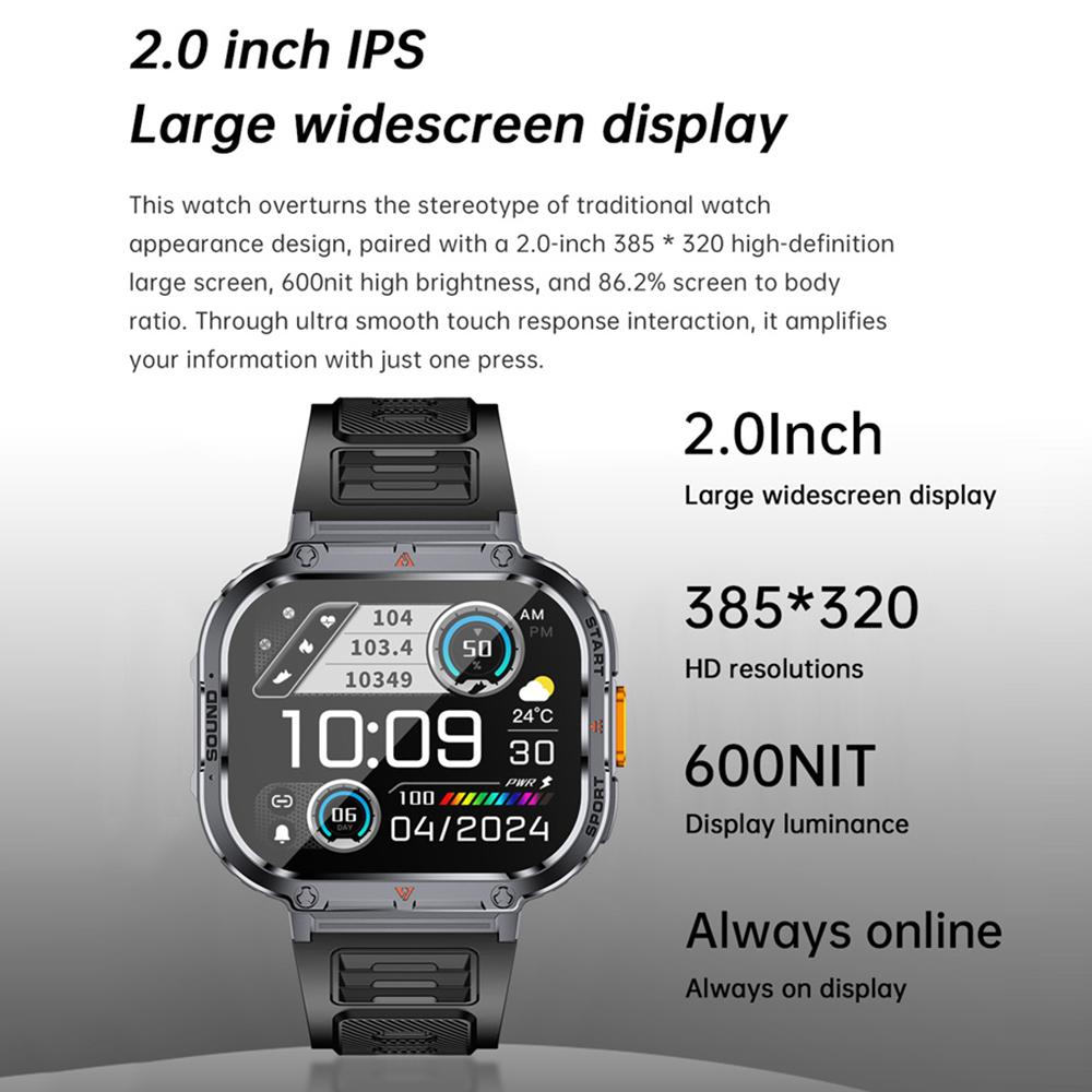 NX23 Fitness Tracker 2.0-inch Touch Screen Bluetooth-compatible Calling Health Monitoring Smart Watch