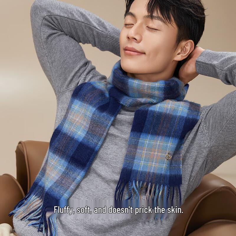 Mao Ren Men's 100% Cashmere Plaid Scarf